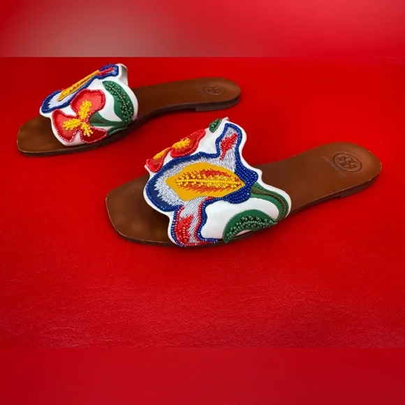 Tory Burch Bianca floral beaded flat sandals size 7 1/2 - Picture 6 of 14